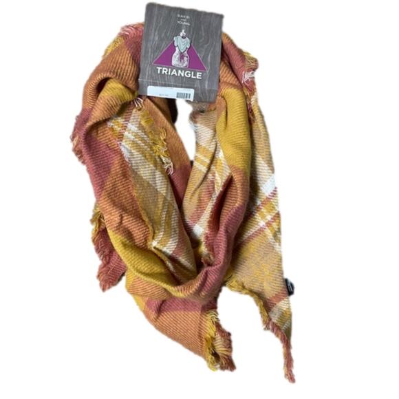 David and Young Triangle Scarf Wrap Shawl Yellow Orange Plaid NWT - Picture 2 of 7
